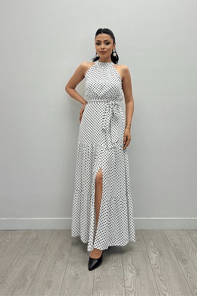giyimmasalı Rochie Maxi Albă - Viscoză, Țesătură, Model Buline