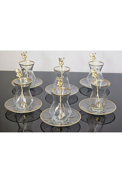 atabey home 6 PERSON 18 PIECES ALYA TEA SET WITH GLASS PLATE JAPANESE ROSE TEA WITH SPOON