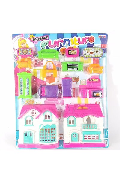 abnturk Kız Oyuncakları Büyük Boy Evcilik Oyuncakları 2 Ev Ve Ev Eşyaları 43x54cm 13 Parça