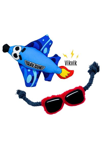 Havhav HavGun Dog Toy Set Glasses Shaped Traction Toy and Sound Making Plush Airplane