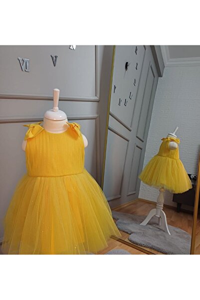 Butik Girl's Glittery Draped Bow Backless Tulle Gathered Birthday Party Weddi...