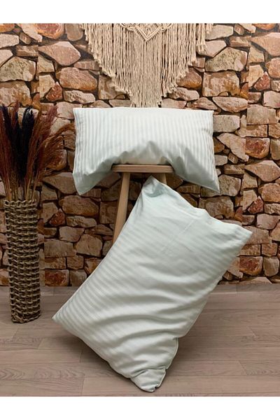 EVYA Mint Luxury Hotel Series 2-Pece Silk Textured Μαξιλαροθήκη 50x70cm Line Satin Φιλική προς το βαμβάκι