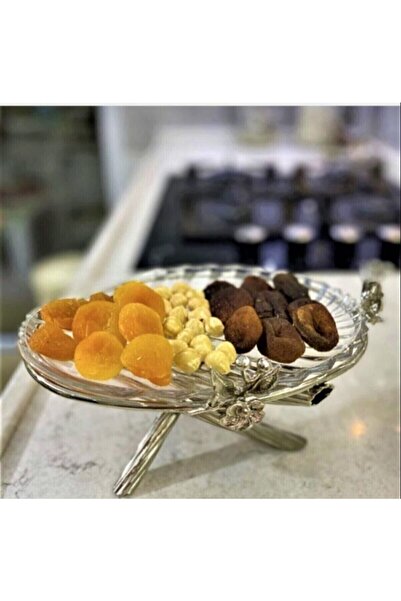 İmren Collection وعاء تقديم زجاجي بطبقة واحدة من الورد الياباني لون فضي فردي