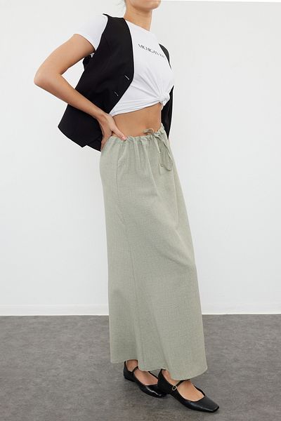 Edit by Trendyol Khaki Linen Look Adjustable Maxi Length Woven Skirt at Waist Tedss24Et00034
