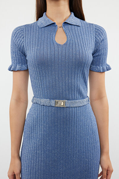 Trendyol Collection Μπλε Midi Knitwear Mercerized Look Glitter Φόρεμα TWOSS24EL00852