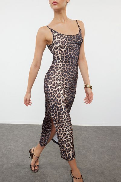 Edit by Trendyol TEDSS24EL00111 Model Brown Knitted Fitted Dress
