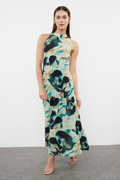 Trendyol Collection Μαύρο μάξι φόρεμα με λαιμόκοψη σε Α γραμμή - Abstract Pattern, TWOSS24EL01025