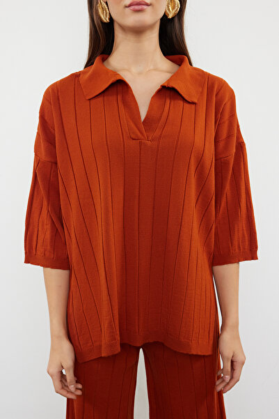 Trendyol Collection Tile Wide Fit Basic Ribbed Knitwear Bottom-Top Set Twoss23Au00029