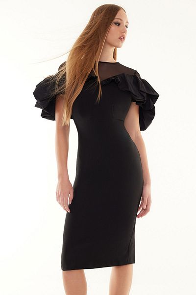 Trendyol Collection Černé elegantní večerní šaty TPRSS24EL00110 s detailním tkaným límečkem