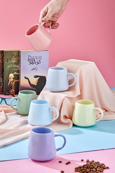 Erbaşlar Colorful Luxury Ceramic Mug Set for 6 Persons, Mug Set, Glass Set, Nescafe Cup