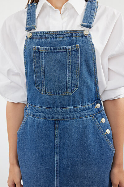 Trendyol Collection Salopet Maxi modré džínové šaty - TWOAW25EL00084