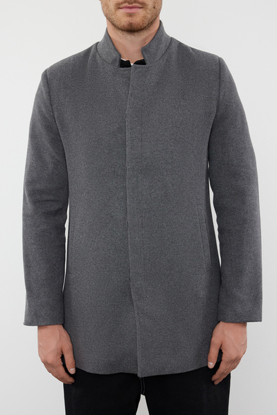 Trendyol Collection Zimowy antracytowy płaszcz slim fit ze stójką TMNAW24KB00005