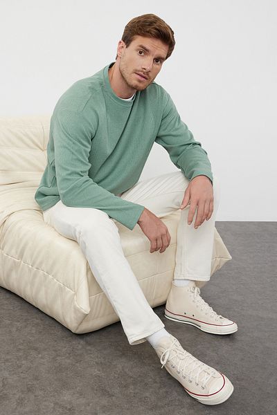 Trendyol Collection Menta színű, nagy nyakú varrással ellátott, széles szabású póló - TMNAW23TS00022