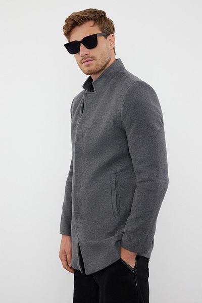 Trendyol Collection Winter Anthrazit Slim Fit Stamp Mantel - Stehkragen TMNAW24KB00005