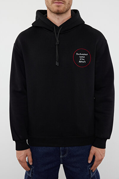 Trendyol Collection Μαύρο φούτερ με κουκούλα με κουκούλα με κέντημα στην πλάτη TMNAW25SW00151