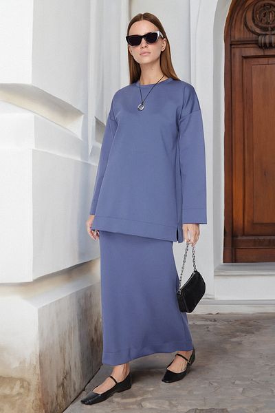 Trendyol Modest Indigo Oversize souprava potápěčské tuniky a sukně - TCTSS23US00013