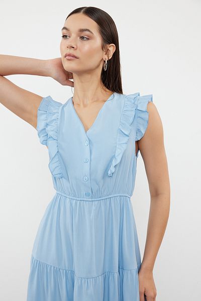 Trendyol Collection Rochie midi albastră cu volane în formă de skateboard - TWOSS24EL01073
