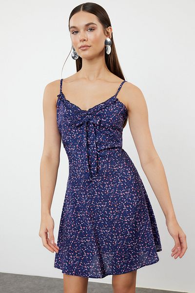Trendyol Collection Szíjas mini pöttyös mintás sötétkék ruha - TWOSS21EL3214