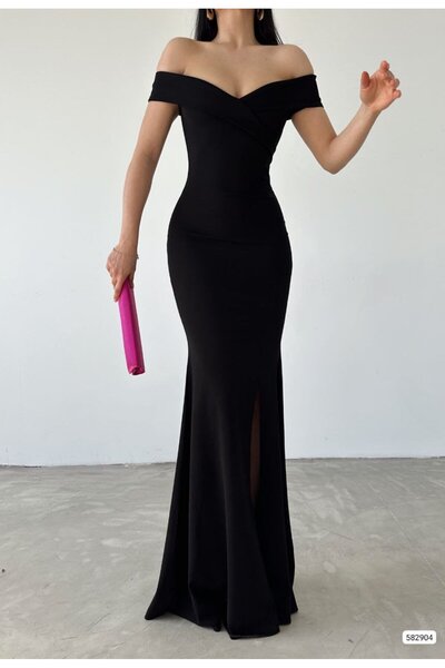 Genel Markalar Silks Kadın Dalgıç Kumaş Kayık Yaka Ve Dekolte Detaylı Elbise