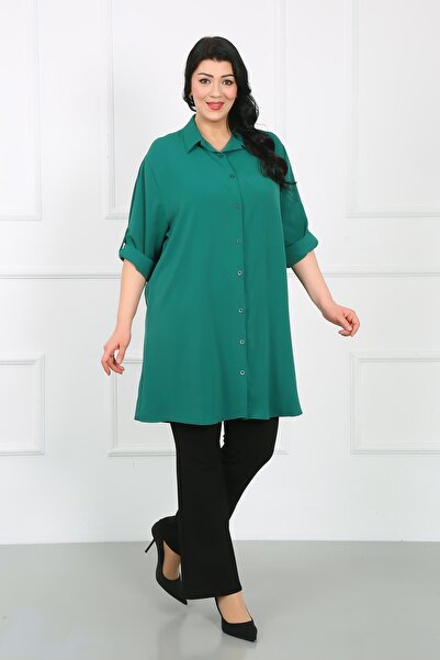 By Alba Collection Σμαραγδένιο πράσινο ύφασμα του Ντουμπάι Plus Size Tunic