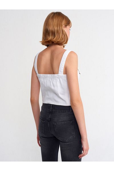 Dilvin 50242 Zipper Detailed Strapped Top-White