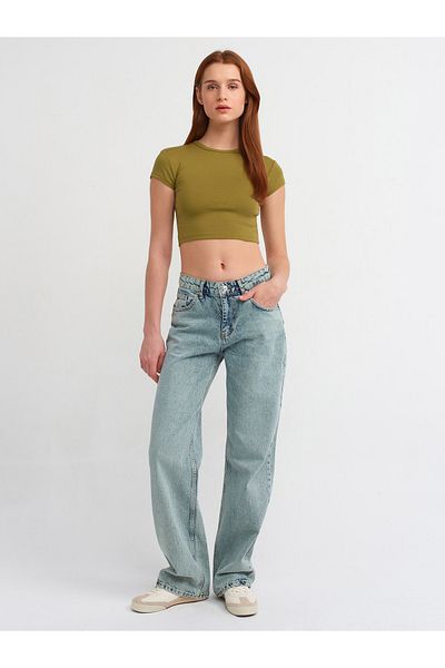 Dilvin 30936 Crop Top-Sezat pe corp-Kaki