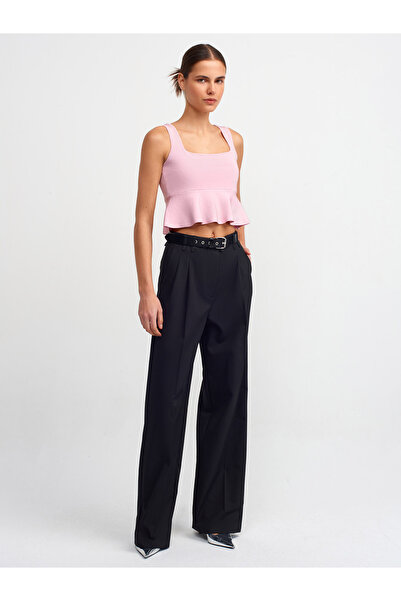 Dilvin 10522 Πουλόβερ με τετράγωνο λαιμό-Ροζ