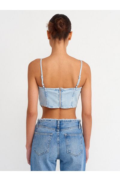 Dilvin 50713 Top din denim cu spălat zăpadă-albastru