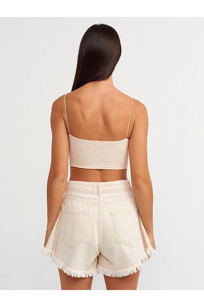 Dilvin 20858 Suspended Crop Top-Beige Melange
