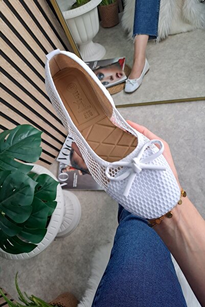 Allyup Жіночі білі балетки на щоденне носіння, з сітчастою вставкою, бантиком...