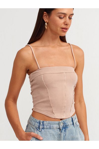 Dilvin 20794 Crop Top Bej - Cu bretele
