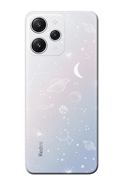 shoptocase Redmi 12 Uyumlu Güneş Sistemi Beyaz Desenli Şeffaf Telefon Kılıfı
