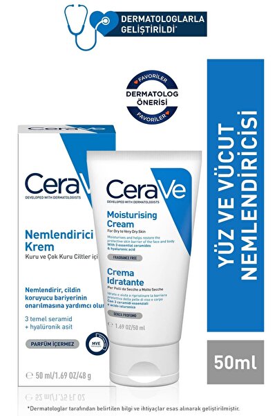 CeraVe NEMLENDİRİCİ YÜZ VE VÜCUT KREMİ-KURU CİLTLER İÇİN SERAMİD VE HYALÜRONİ...