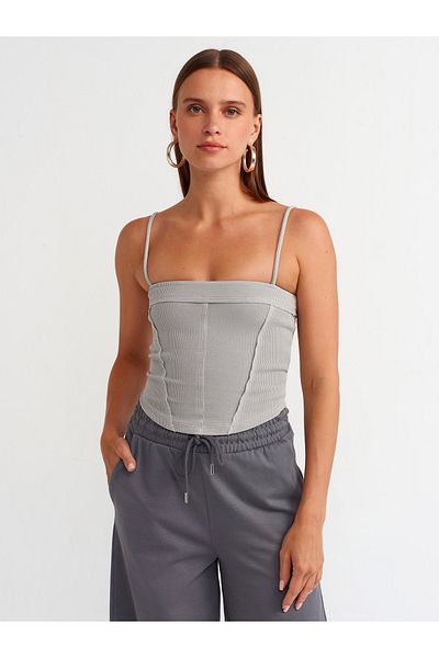 Dilvin 20794 Light Gray Crop Top with Straps