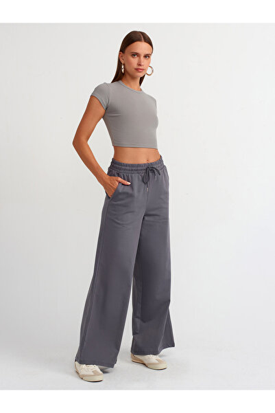 Dilvin Women's Body Fitted Crop Top-Grey 30936