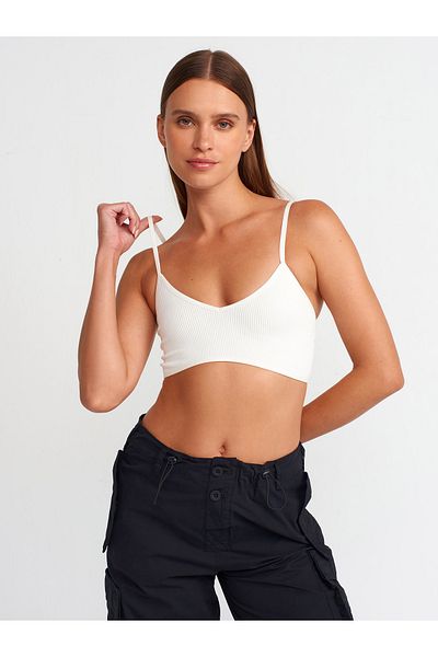 Dilvin 3714 Model Sutien Ecru cu bretele cu șnur cu decolteu în V