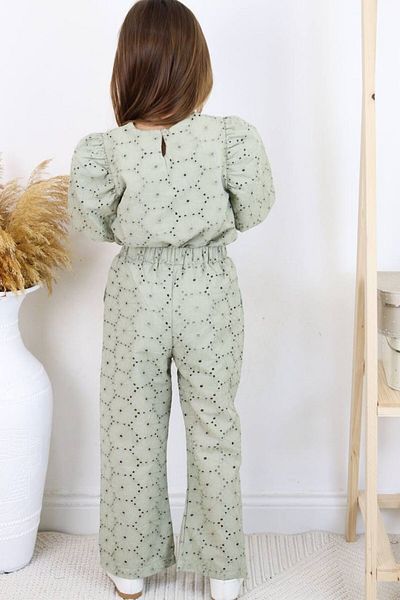 VOSVOSBABYSTORE Khaki Scallop Balloon Sleeve Blouse and Trousers Set