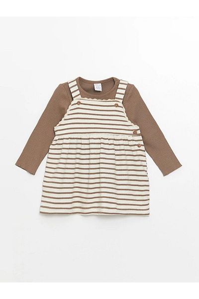 LC Waikiki LCW baby Square Collar Striped Baby Girl Dress and T-shirt 2 Pieces Set