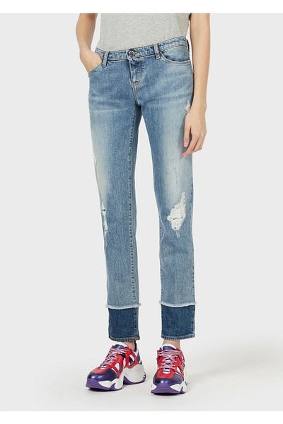 Emporio Armani Women's Antique Motif Pocketed Daily Use Blue Jeans 3h2j06 2d5hz-941