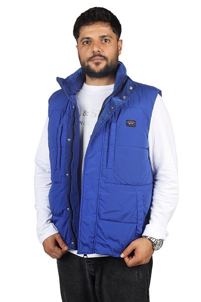 PAUL&SHARK Men's Stand Collar Insulated Brand Logo Zippered Blue Vest13312305-408