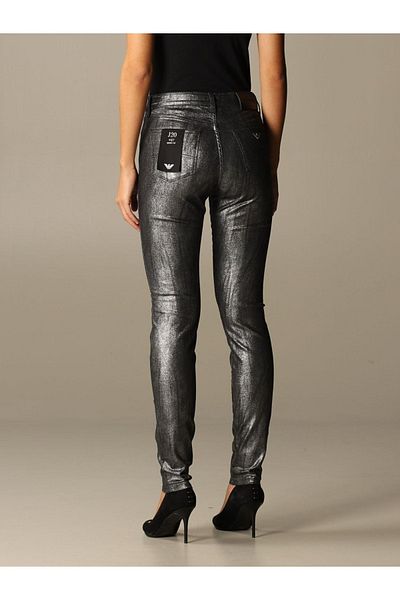 Emporio Armani Women's Cotton Glitter Skinny Fit Regular Waisted Gray Trousers 6h2j20 2db2z-662