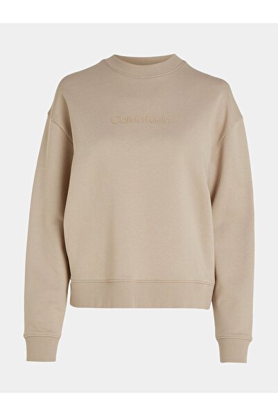Calvin Klein Kadın Logolu Yuvarlak Yakalı Uzun Kollu Günlük Kullanım Kahverengi Sweatshirt K20K205450-PDZ
