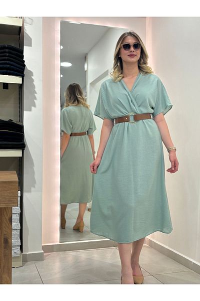 dörtelle Rochie de vară cu guler dublu din țesătură de in - Detaliată cu centură