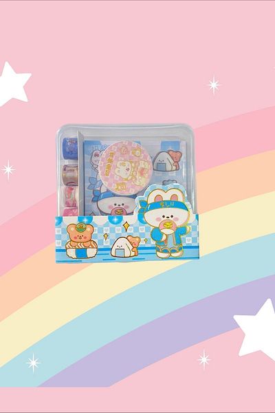 Marseliko Cute Bunny Blue Post-it, Αυτοκόλλητο, Σετ με κουτί με ταινία Washi / Ταινία Washi / Bullet Journal