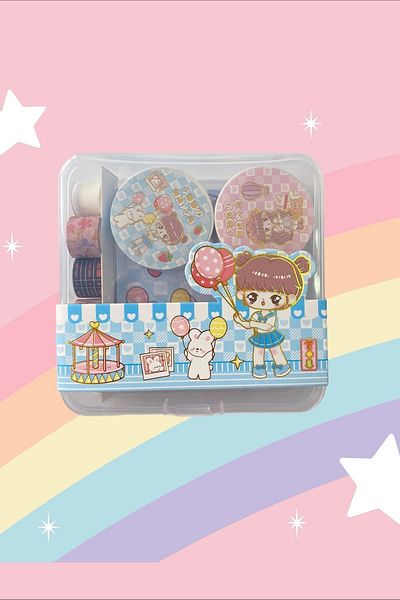 Marseliko Cute Girl Blue Post-it, Αυτοκόλλητο, Σετ με κουτί με ταινία Washi / Washi Tape / Bullet Journal