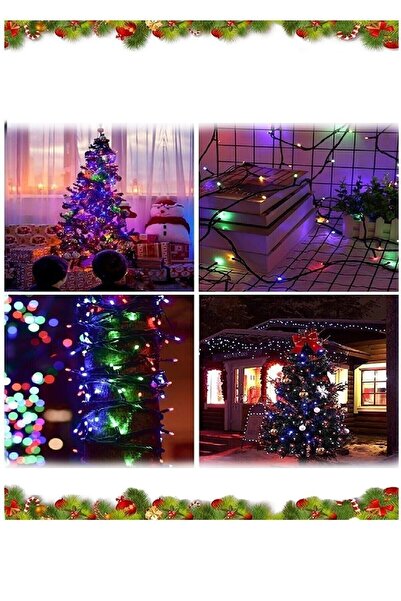 OnlyTech Led Fişli Rgb 10 Metre 100 Lü Led Lamba Yılbaşı Çam Ağacı Süsü Renkli Işık Pirinç
