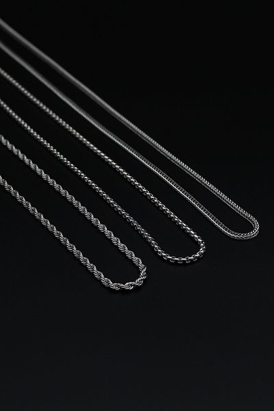 kolbi Set of 3 Luxury Twist Knitted and Fox Tail Chain Necklace - Silver Color
