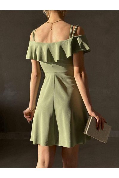 rengamoda Țesătură creponată colorată - Rochie de damă cu gât agățat