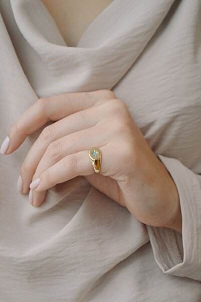 Sunday Hugs Cleo Gold Serçe Parmak Yüzüğü - Mavi Taşlı