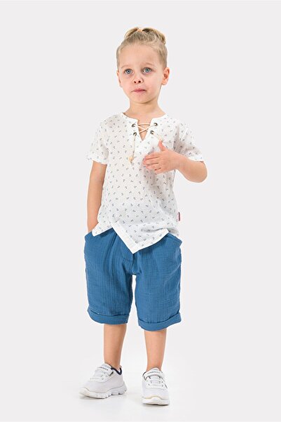 Baby Animals Boy's Summer Muslin Fabric Muslin Top and Bottom Children's Set